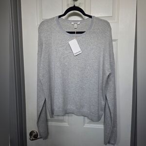 Splendid Gray Crew Neck Sweater With Silver Glitter Detail Cotton Silk Size XL